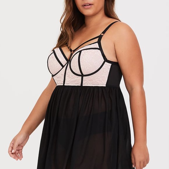 *Sold Torrid Pink Lace Underwire Lingerie Babydoll - Picture 3 of 7